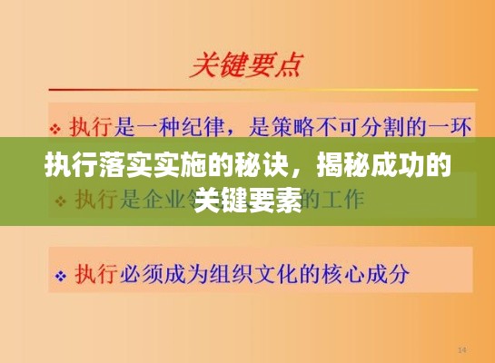 执行落实实施的秘诀，揭秘成功的关键要素
